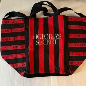 Victoria's Secret Red & Black Stripe Tote Bag Women's Travel Beach